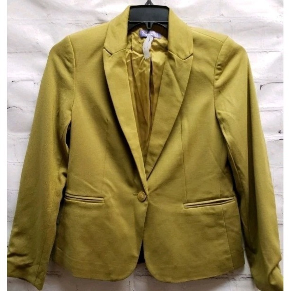 Vivienne Tam Green Petite Med Rayon Spandex Gold Button Ponte Blazer Jacket